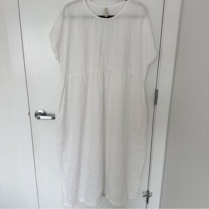 ELI & BARRY White Linen Midi Dress OS1 | Minimalist Oversized Summer Dress